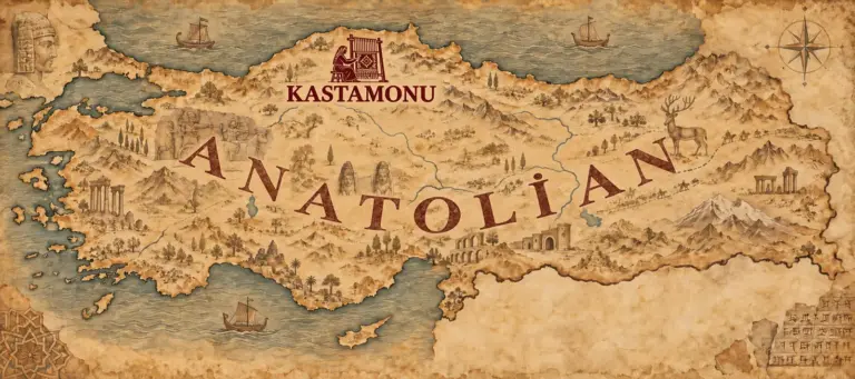 Anadolu medeniyetleri haritasında kilim dokuyan kadın simgesiyle Kastamonu