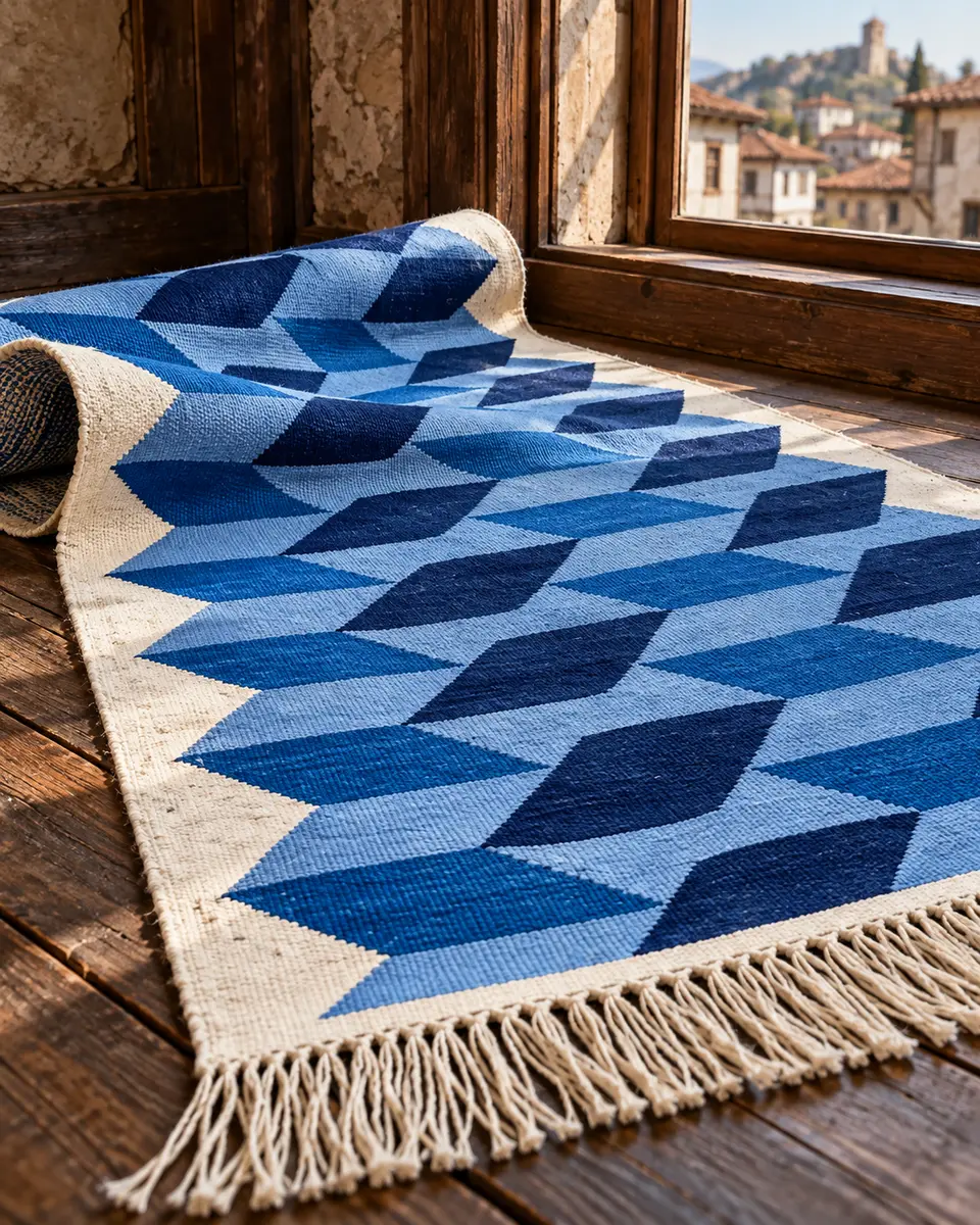 modern kilim – doğal kıvrımlar ve yakın çekimle Kastamonu esintili dekoratif mockup