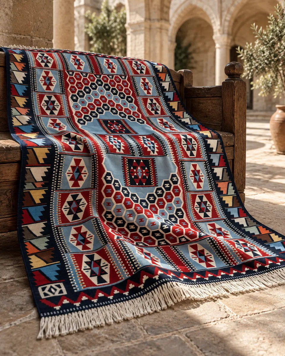 otag kilim – doğal kıvrımlar ve yakın çekimle Kastamonu esintili dekoratif mockup